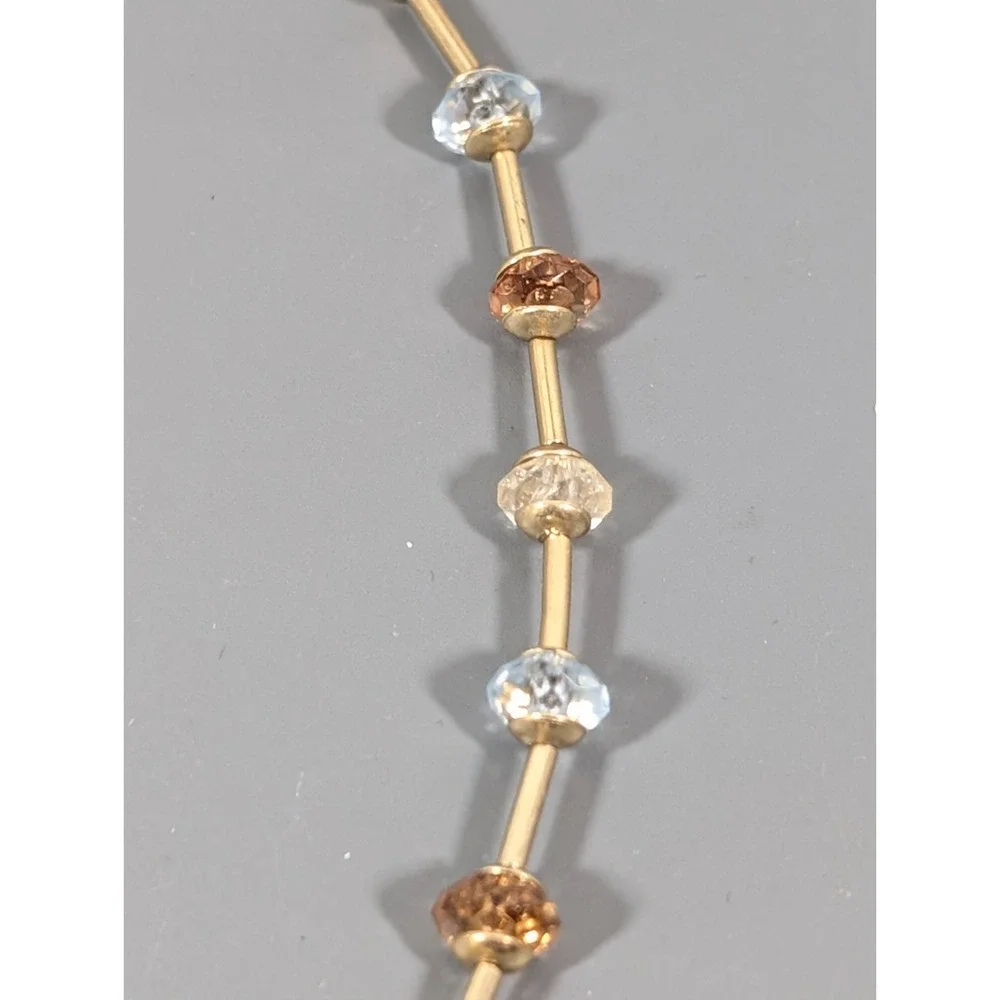Blue Champagne Bead Dainty Gold Tone Chain Necklace 17